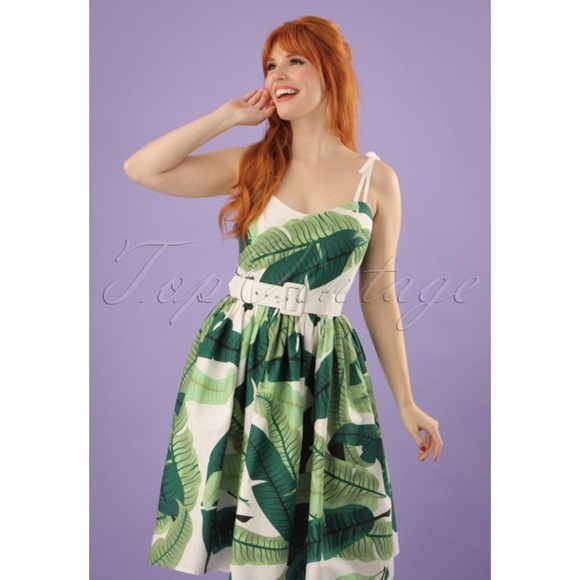 Collectif Mainline Jade Swing Dress - Banana Leaf - Picture 14 of 16
